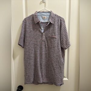 Faherty Shirt Mens L Blue Striped Cotton Blend  Short Sleeve Polo Casual Pocket